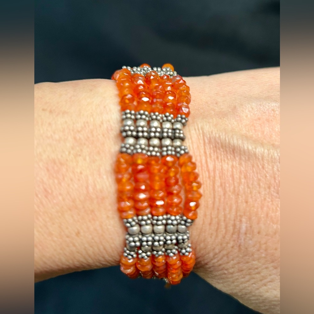 Multi-Strand Orange Citrine Seed Gems Silver Handcrafted W/ Decorative Accents
